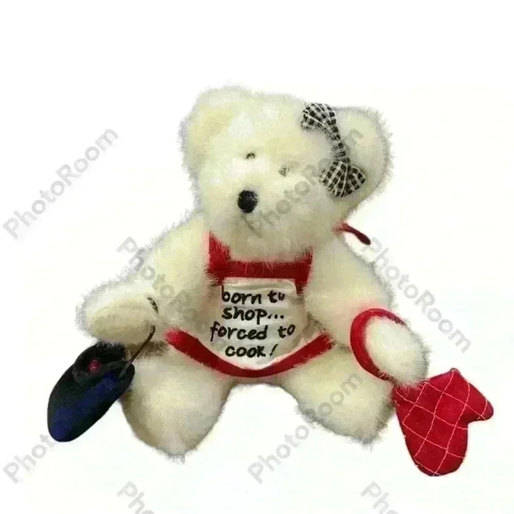 Boyds Bears Razz Bearies Dinah Out Bear Apron Born To Shop 8” Jointed Plush Toy - Picture 2 of 4